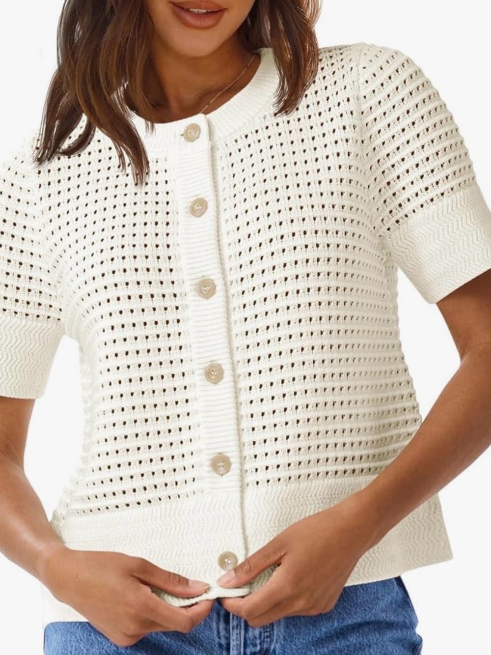 NWT Ivory Crochet Short Sleeve Cardigan Sweater